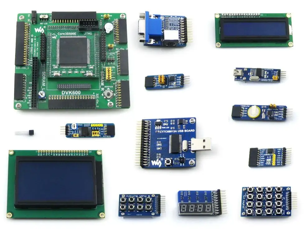 Модуль Xilinx XC3S500E Spartan 3E FPGA по развитию Оценка + LCD1602 LCD12864 12 модуль = Open3S500E Вышивка