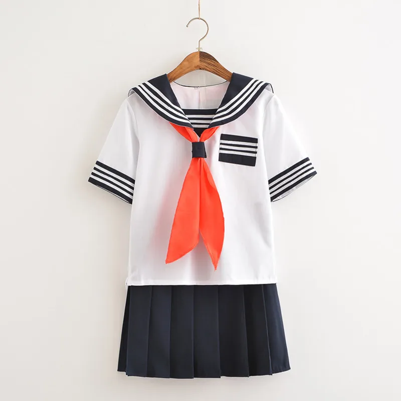 UPHYD Лидер продаж Аниме Школьная форма Косплей Японская Школьница морской моряк школьная форма с красным шарфом JK Униформа LYX0701 - Цвет: Short sleeve set