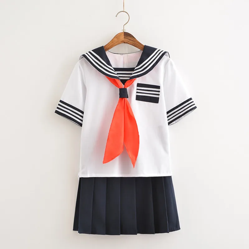Short sleeve set UPHYD Лидер продаж Аниме Школьная форма Косплей Японская Школьница морской моряк школьная форма с красным шарфом JK Униформа LYX0701 - Цвет: Short sleeve set