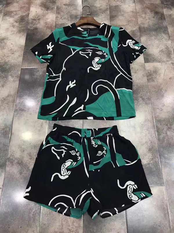 Desfile de roupas de marca 2017 primavera e verão novos calções de impressão das mulheres camisa de manga curta set 617