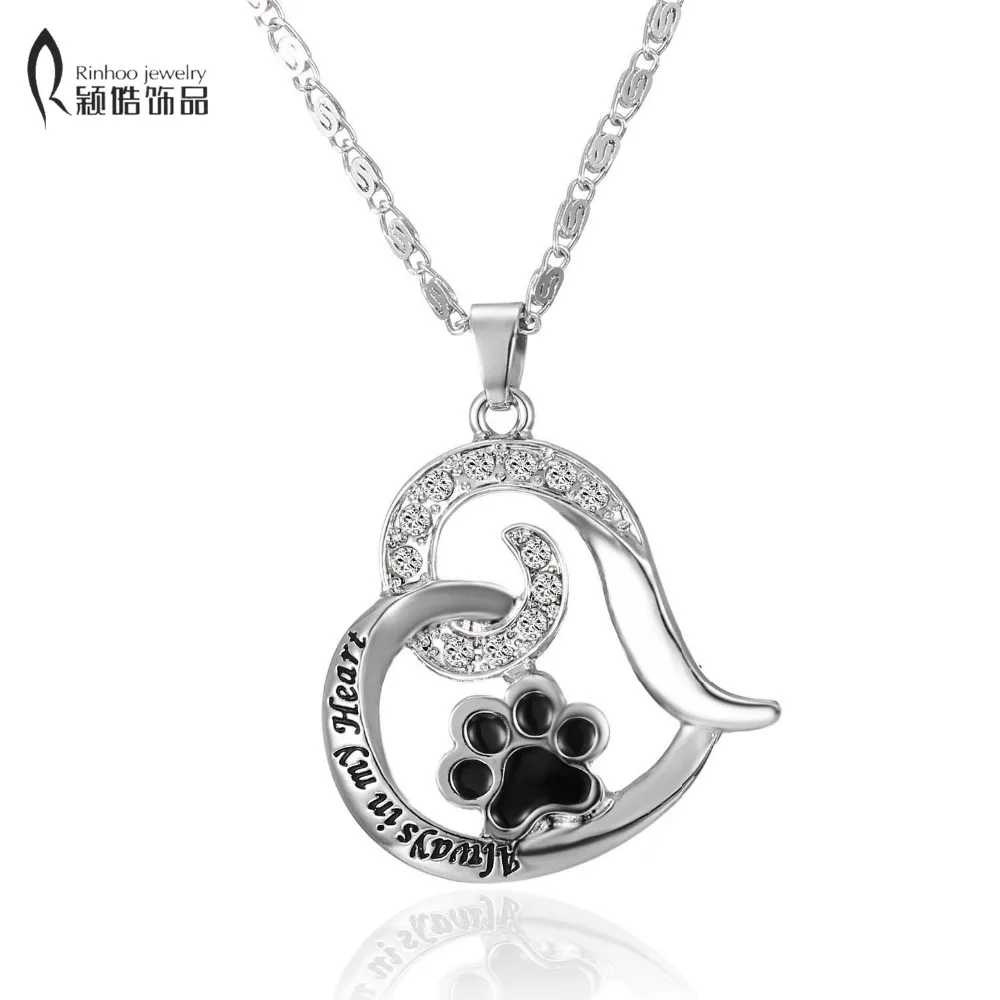 

Pet Memorial jewerly cat always in my Heart dog lover Cat Foot paw print heart necklace Lover Pendant Animal Keepsake jewelry