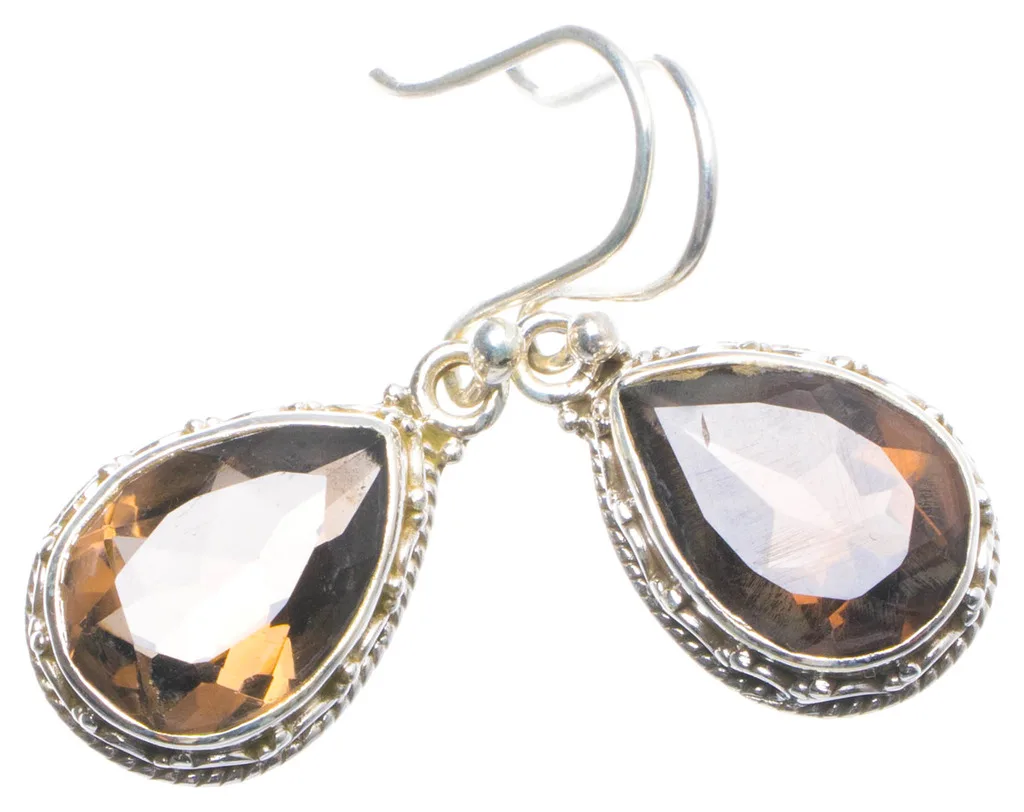 

Natural Smoky Quartz Handmade Unique 925 Sterling Silver Earrings 1.25" X4612