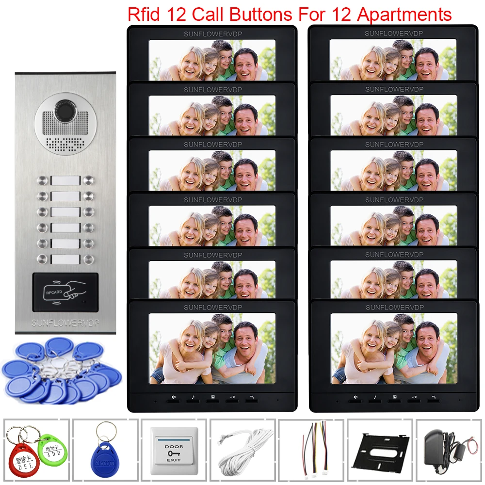 Wired Video Door Entry 7\ Color Video Door Homephone for Private House Access Control Door Intercoms for 12 Apartment Video Call Wired Video Door Entry 7\ Color Video Door Homephone for Private House Access Control Door Intercoms for 12 Apartment Video Call