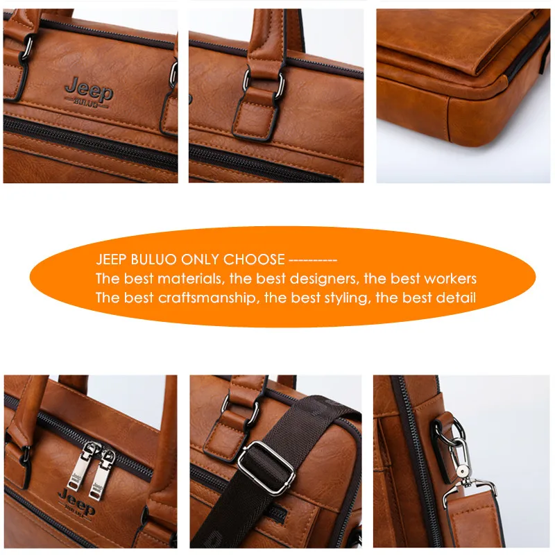 JEEP BULUO Brand High Quality Men Business Briefcase Bags For 14 inch laptop A4 File 2019 New Style Shoulder Travel Bag For Man