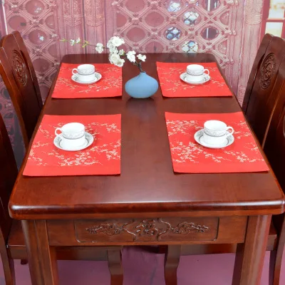 red Plum blossom Роскошное китайское шелковое покрывало с цветочным рисунком, столовые подставки под кружки, прямоугольная Рождественская Подставка-тарелка 39x29 см - Цвет: red Plum blossom