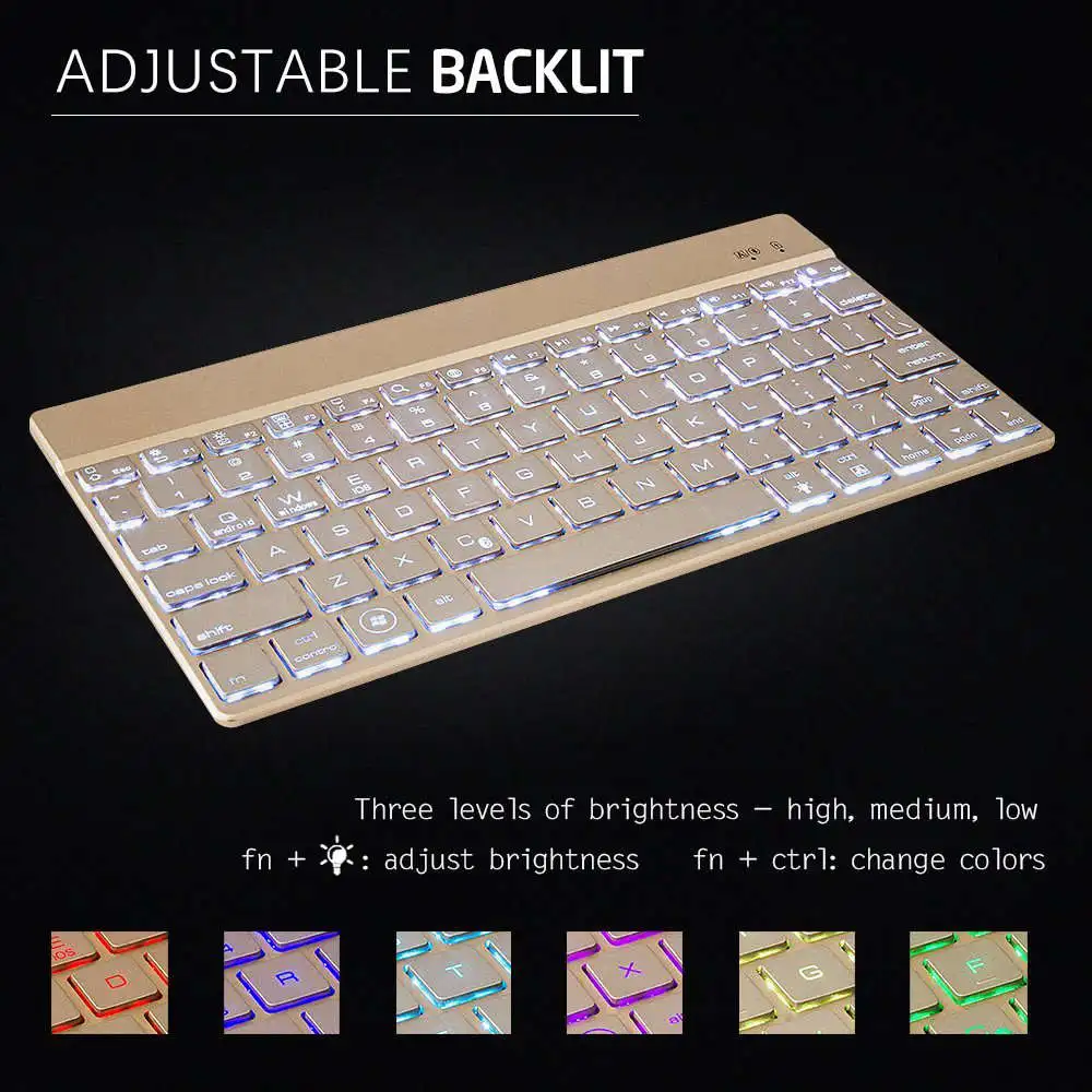 Ультратонкий 7 цветов светодиодный алюминиевый беспроводной Чехол-клавиатура с подсветкой на русском/испанском/иврите, Bluetooth, для iPad Pro 10,5