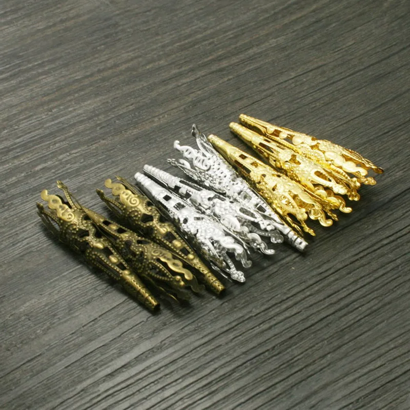 

High Quality 50 pcs/bag 40*8mm Antique Bronze/Silver/Gold Long Cones Iron Bead Caps DIY Findings Accessories