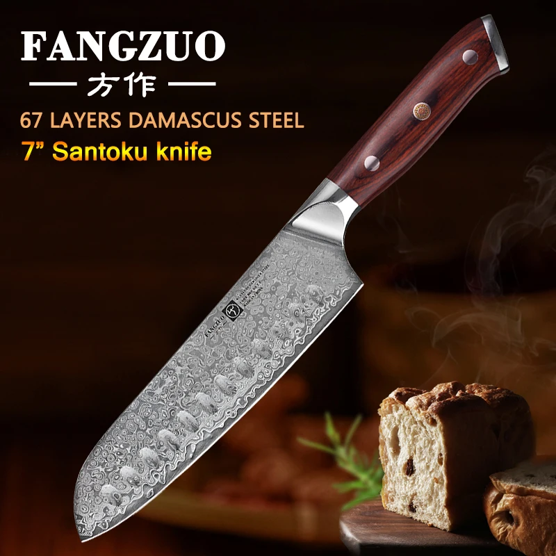 

FANGZUO Kitchen knife Chef Knives 7 inch Japanese High Quality Damascus Steel Pakka Handle Cooking Tool Very Sharp Santoku Knife