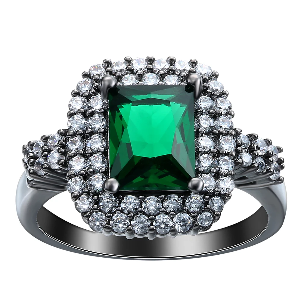 2018 New Design Black Gun Plated Green Stone Finger Ring For Women