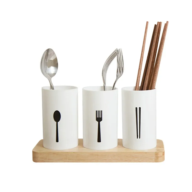 

Creative 1Set Cutlery storage box Oak Base Chopsticks Barrel Tableware Draining Rack Kitchen Tools