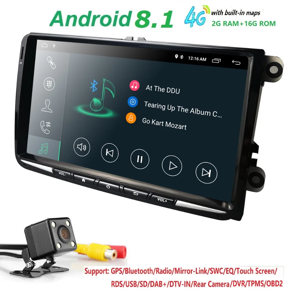

Hizpo Car Multimedia player Android 8.0 GPS 2 Din Stereo For Volkswagen/VW/POLO/PASSAT/Golf/Skoda/Octavia/Seat/Leon Radio IPS 4g