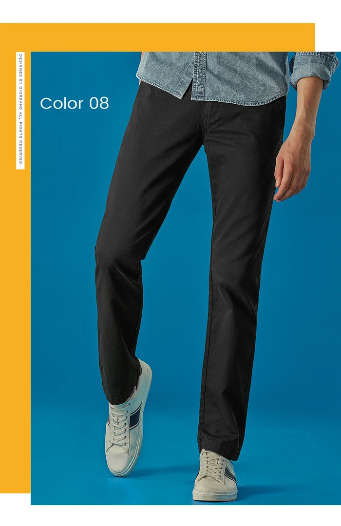 Giordano мужские хлопчатобумажные повседневные брюки на средней талии slim fit，данные брюки выполнены в двух цветах