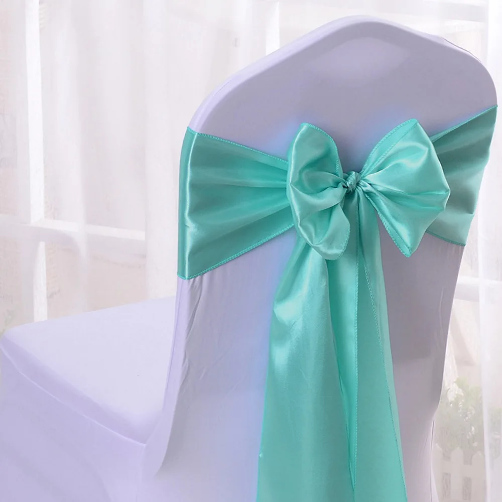 Wholesales 30PCS Aqua Satin Chair Bow Sashes Ribbon For Wedding