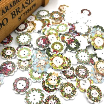 

New 10/50/100pcs Merry Christmas Flowers Wood Buttons Sewing 19 mm Mix Lots WB50