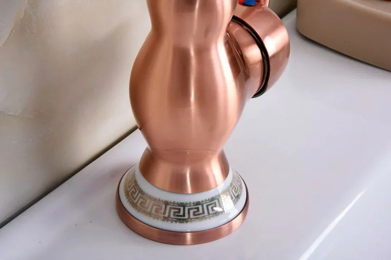 Antique Red Copper Brass Ceramic Base Kitchen Wet Bar Bathroom Vessel Sink Faucet Single Hole Swivel Spout Mixer Tap anf643