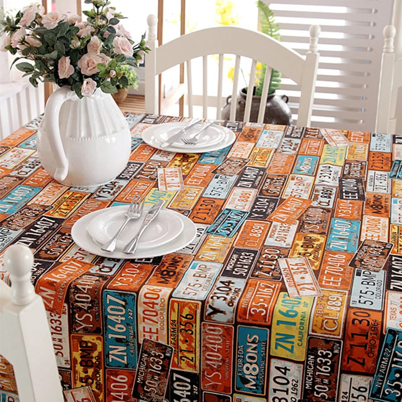 

Cotton Canvas Table Cloth Vintage License Plate Number Printing Home/Outdoor/Party Toalha De Mesa Rectangle Coffee Dining Decor