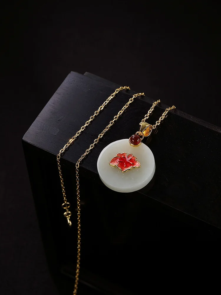 2019 Настоящее Нефритовое ожерелье кулон для женщин 100% 925 пробы серебряный золотой цвет кулон и ожерелье аксессуары оптом