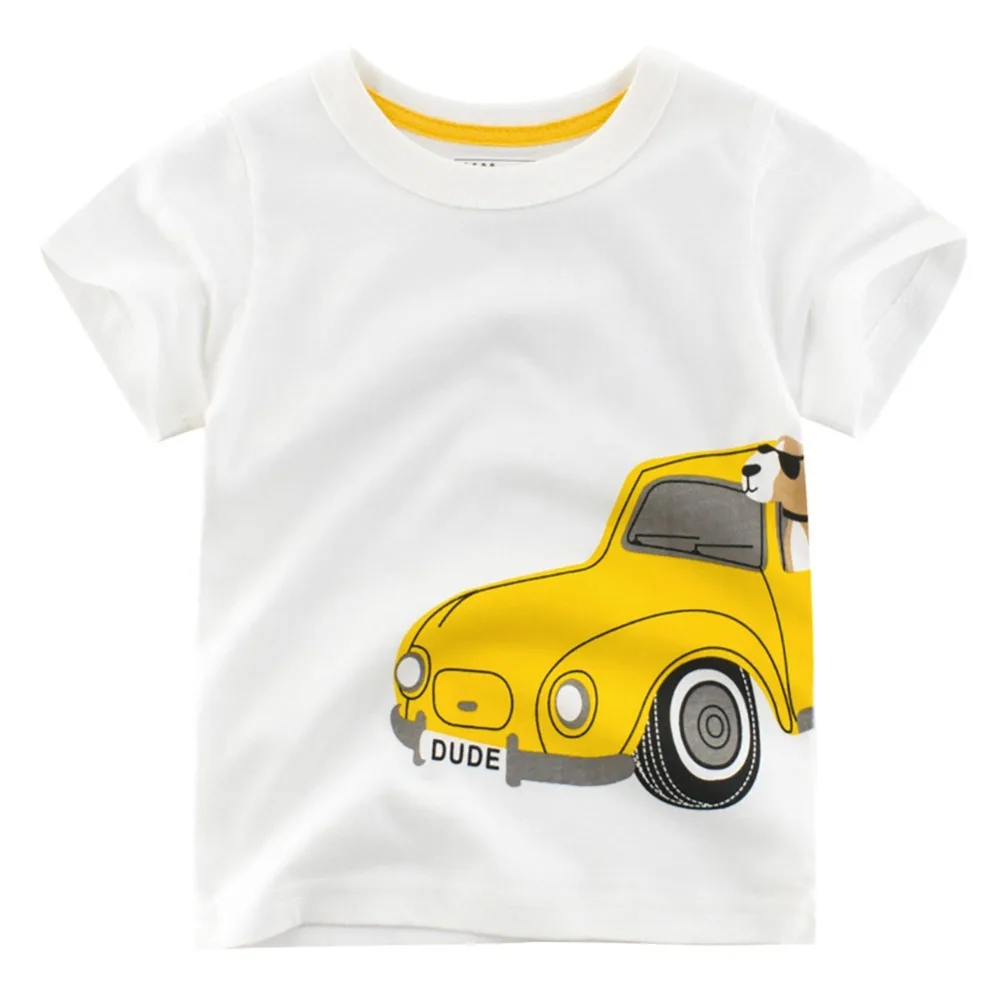 

Summer Infant Baby Kids Boys Girls Cotton Short Sleeve T-shirt Cute Cartoon Car Pattern Solid Color Comfortable New T-shirt