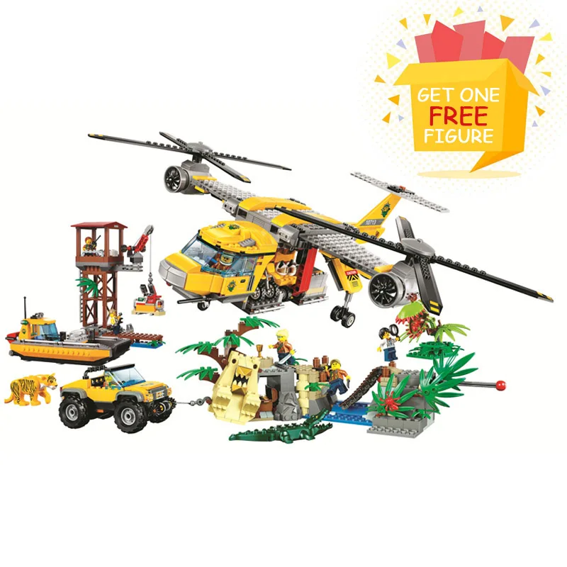 

Bela Pogo Compatible Legoe 10713 1298PCS+ City Urban Jungle Air Drop Helicopter Building Blocks Bricks toys for children