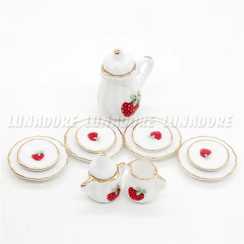 Odoria 1:12, миниатюрный набор чайных чашек 15 шт., фарфоровый набор столовых приборов для кукольного домика, кухонные аксессуары