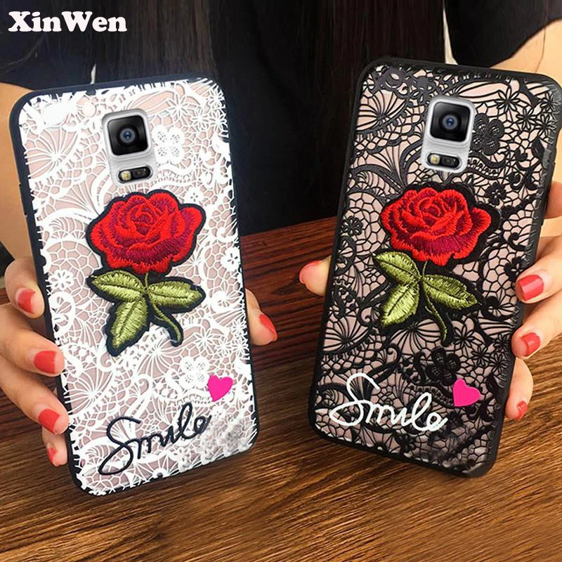 

XinWen luxury 3d cute Fashion Rose Flower hard PC Phone cover coque case For samsung galaxy Note 4 Note4 Sexy Woman Lace Back