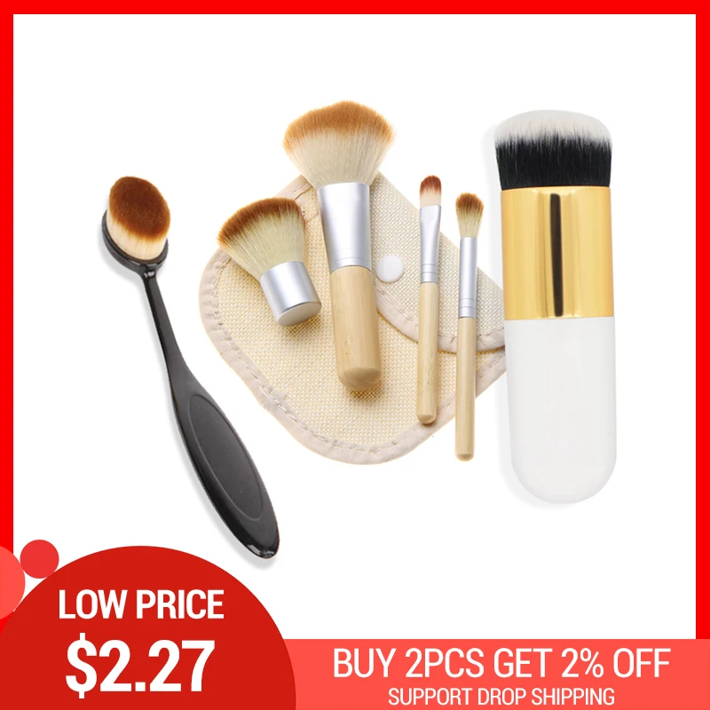 

New Professional Soft Oval Foundation Brush Sets For Face Makeup Eyeshadow Concealer Blusher Brush with Burlap Bag Make Up Tools