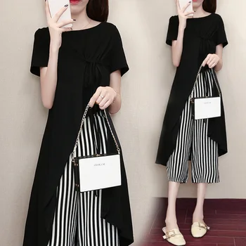 

Striped Casual Sets Of Clothes For Women Elegant Irregular Women 2 Piece Set Top And Pants Brief Chic Costumes For Women