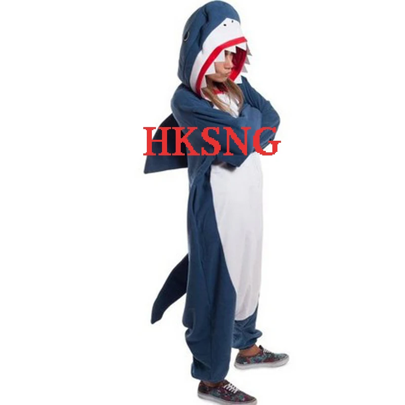 HKSNG новый синий акула пижамы для взрослых Зима животных мультфильм кигуруми