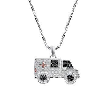 

Hip Hop Micro Paved AAA Cubic Zirconia Bling Ice Out Ambulance Car Pendants Necklace for Men Rapper Jewelry Gold Color