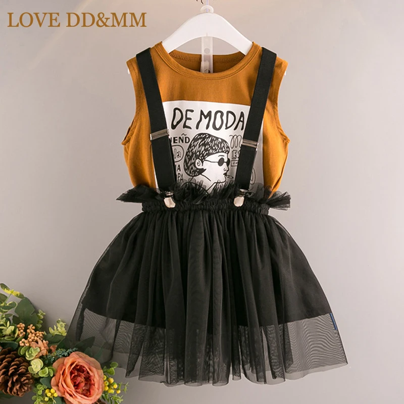

LOVE DD&MM Girls Clothing Sets 2019 Summer New Girls Cartoon Print T-Shirt + Cute Princess Puff Conveyor Skirt Sets