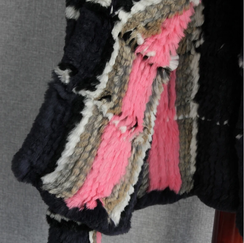 Multi Short Usine Réel Tricoté long Veste Gros Kfp884 Slae Outlet Lapin Fourrure Véritable Coloré Manteau Couleurs Chaude De C1q4Rf