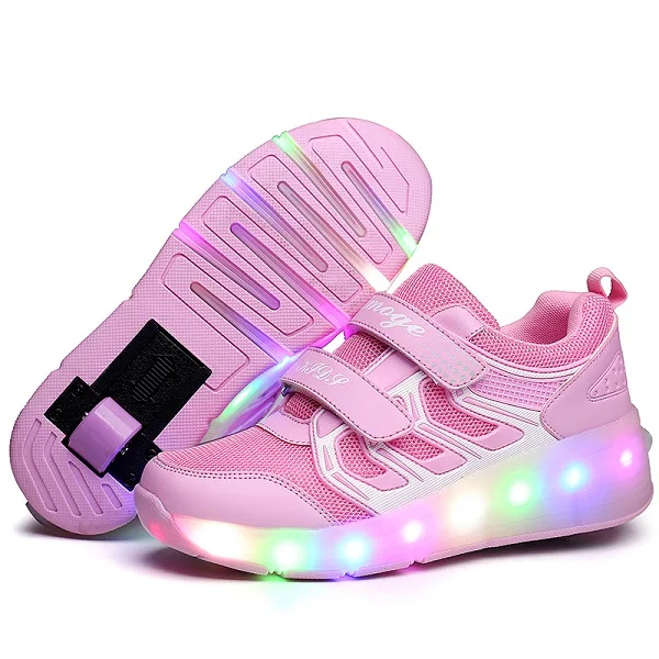 Детские светящиеся кроссовки розового и золотого цвета; детская обувь на роликах; детская обувь со светодиодной подсветкой; кроссовки с колесиками для мальчиков и девочек; Heelies - Цвет: Pink