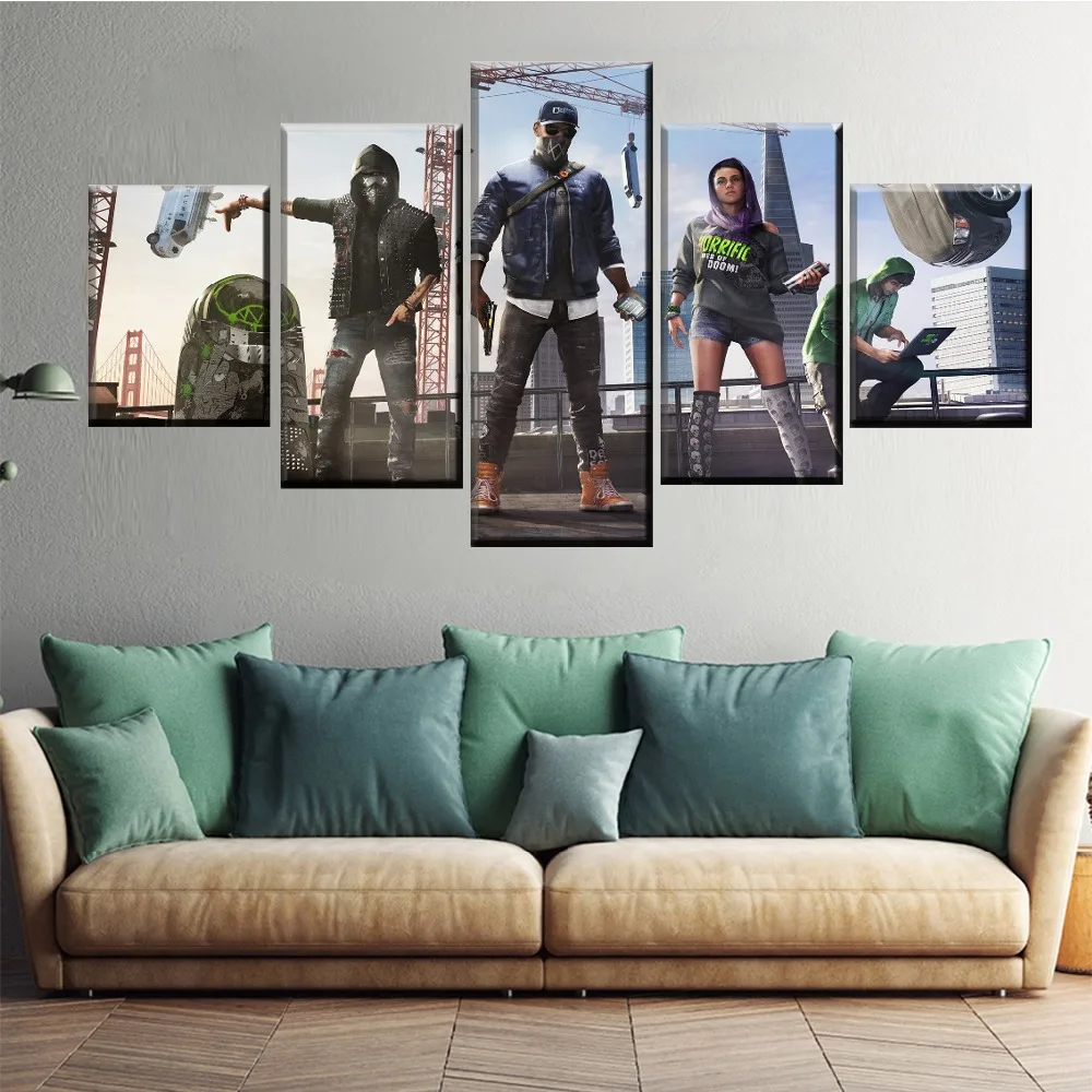 

Home Decoration Canvas Painting Printing 5 Panels Game Watch Dogs 2 Young Wrench Posters For Modern Living Room Wall Pictures