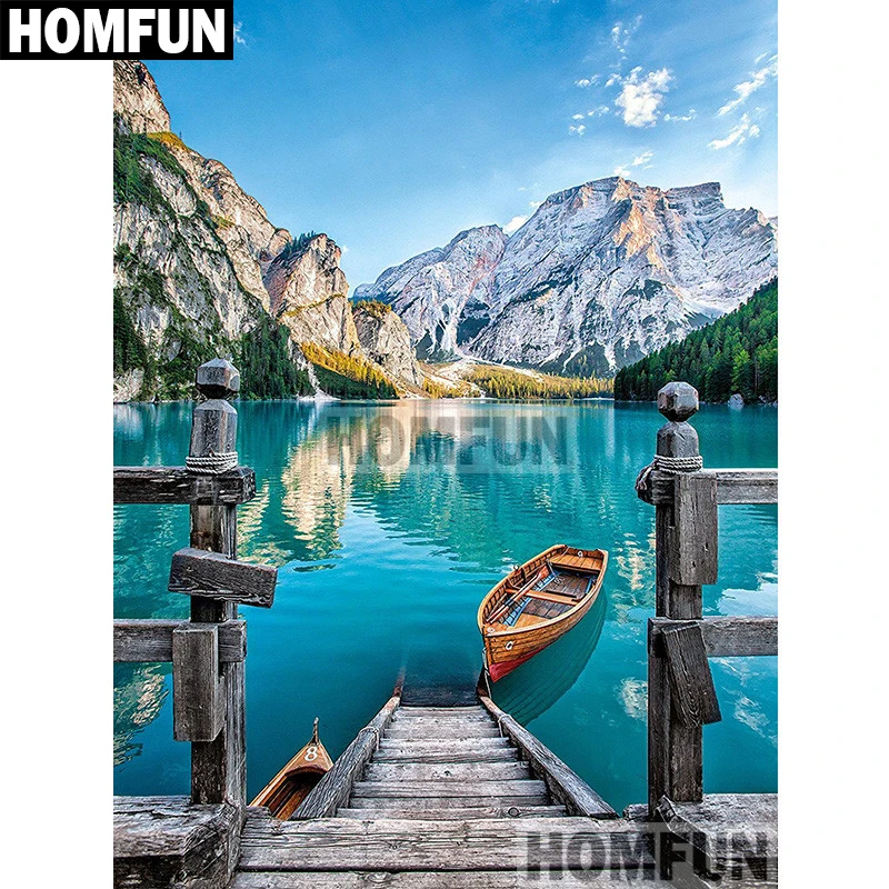 Набор для алмазной вышивки HOMFUN A02021 алмазная 3D картина Пейзаж лодка сделай сам