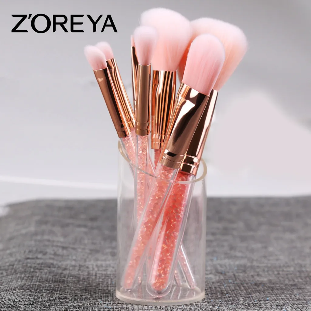 7 Pcs Gentle And Elegant Pink Crystal Makeup Brush Loose Powder Makeup Repair Concealer Eye Shadow Combination Brush Set#L20