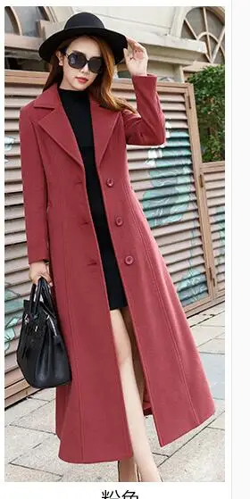 Осенне-зимняя ветровка большого размера, шерстяное пальто, корейское тонкое темпераментное длинное пальто, Высококачественная Женская шерстяная куртка, пальто 5XL - Цвет: Red bean paste
