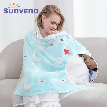 

Sunveno New Breathable Nursing Covers Breastfeeding Cover 100% Cotton Muslin Breastfeeding Privacy Apron Outdoors Feeding Baby