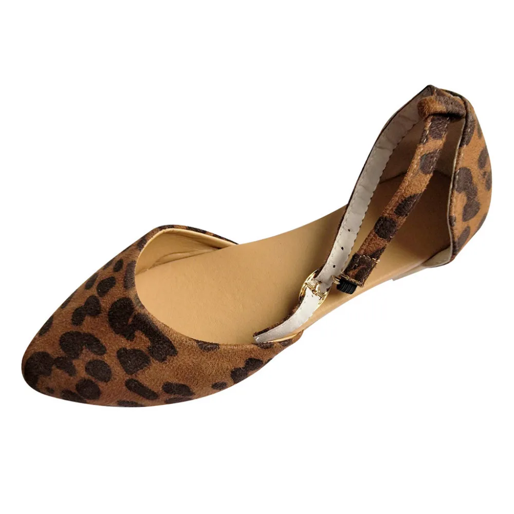 

Ladies Leopard Pointed Toe Shallow Mouth Sandals Platform Single Buckle Strap Beach Shoe PU Leather Women Sandal Sapato Feminino