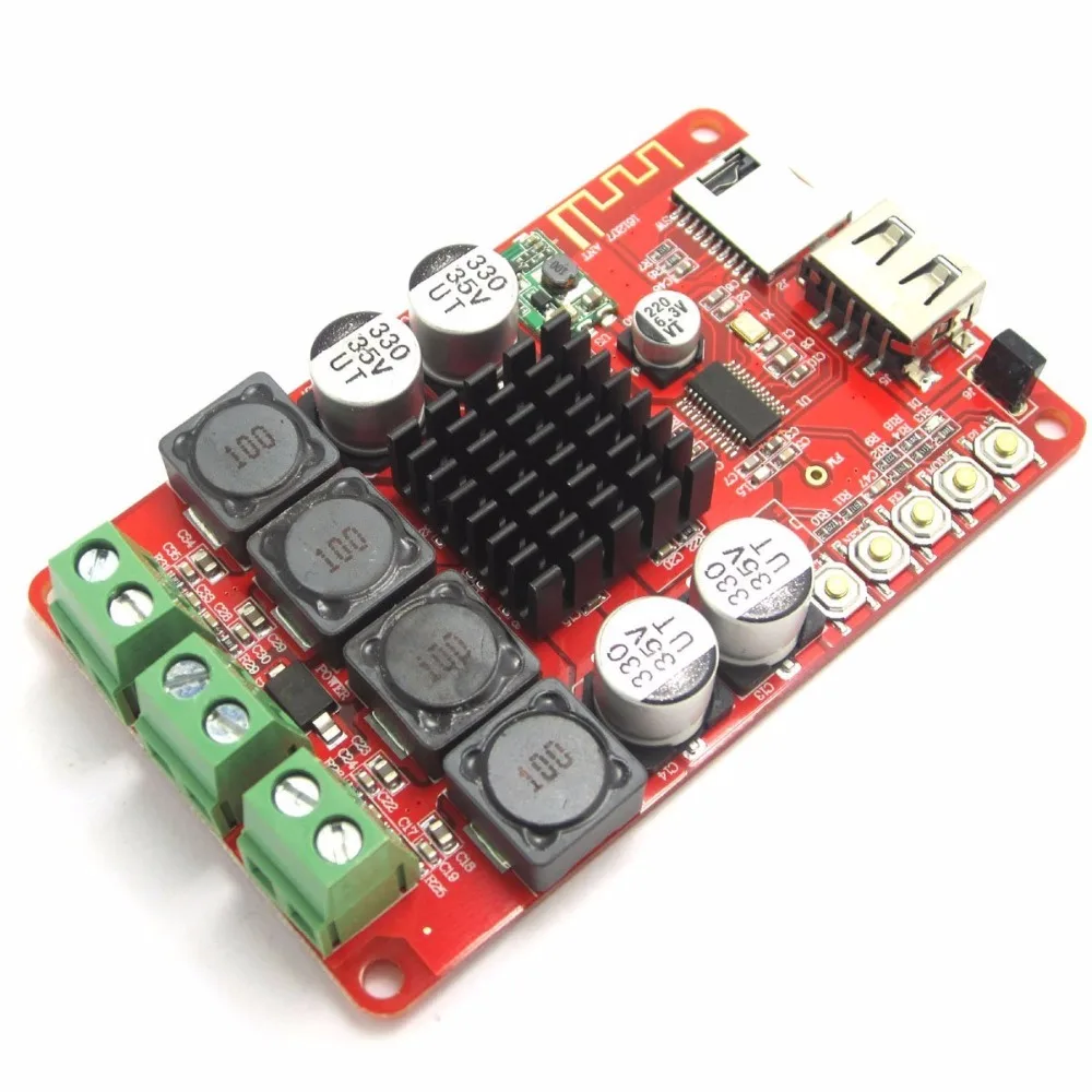 

Digital Power Amplifier Board TPA3116 2X50W Bluetooth Remote Control Support FM Radio TF Card USB Recording Play 8~26V DC