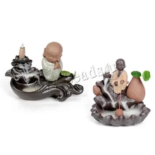 Backflow Incense Burner Little Monk Smoke Waterfall Incense Holder Lotus Flower Incense Censer Use In Home Office Teahouse