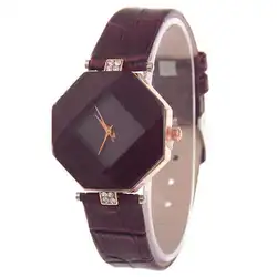 2018 Новая Мода Rhinestone женские наручные часы Gem Cut Геометрия Кристалл leatherquartz часы стильные элегантные Женская обувь часы
