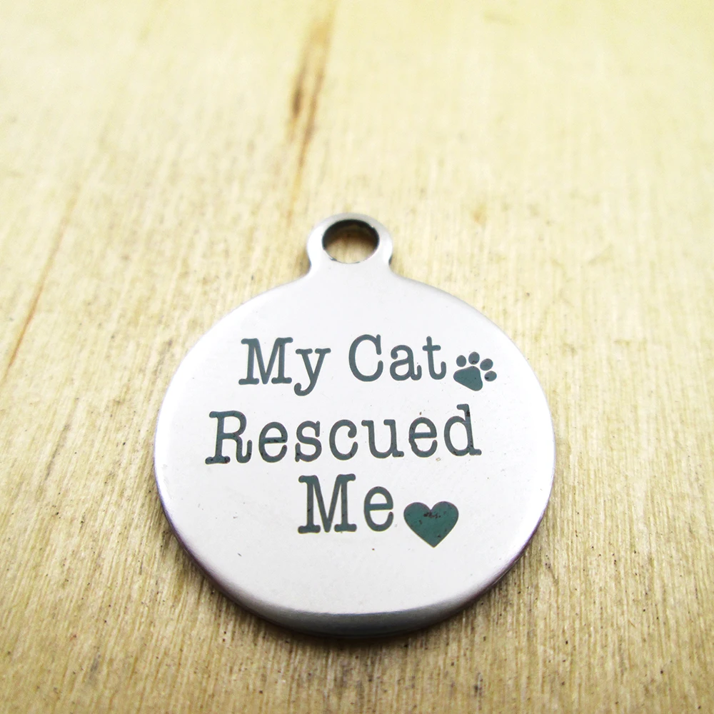 10pcs/lot-my cat rescued me charms Laser Engraved Customized DIY Charms Pendants | Украшения и аксессуары