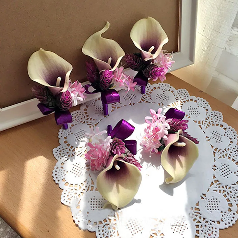 purple wedding Corsage boutonniere groom (17)