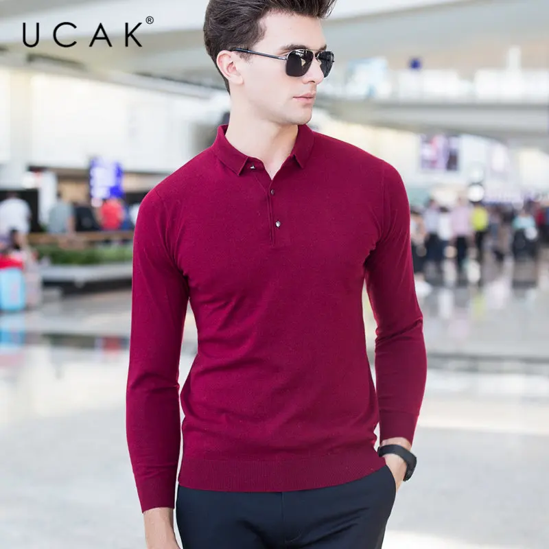 UCAK Brand Sweater Men Pure Merino Wool Pullover Men Autumn Winter Cashmere Sweaters Plus Size Turn-down Collar Pull Homme U3010