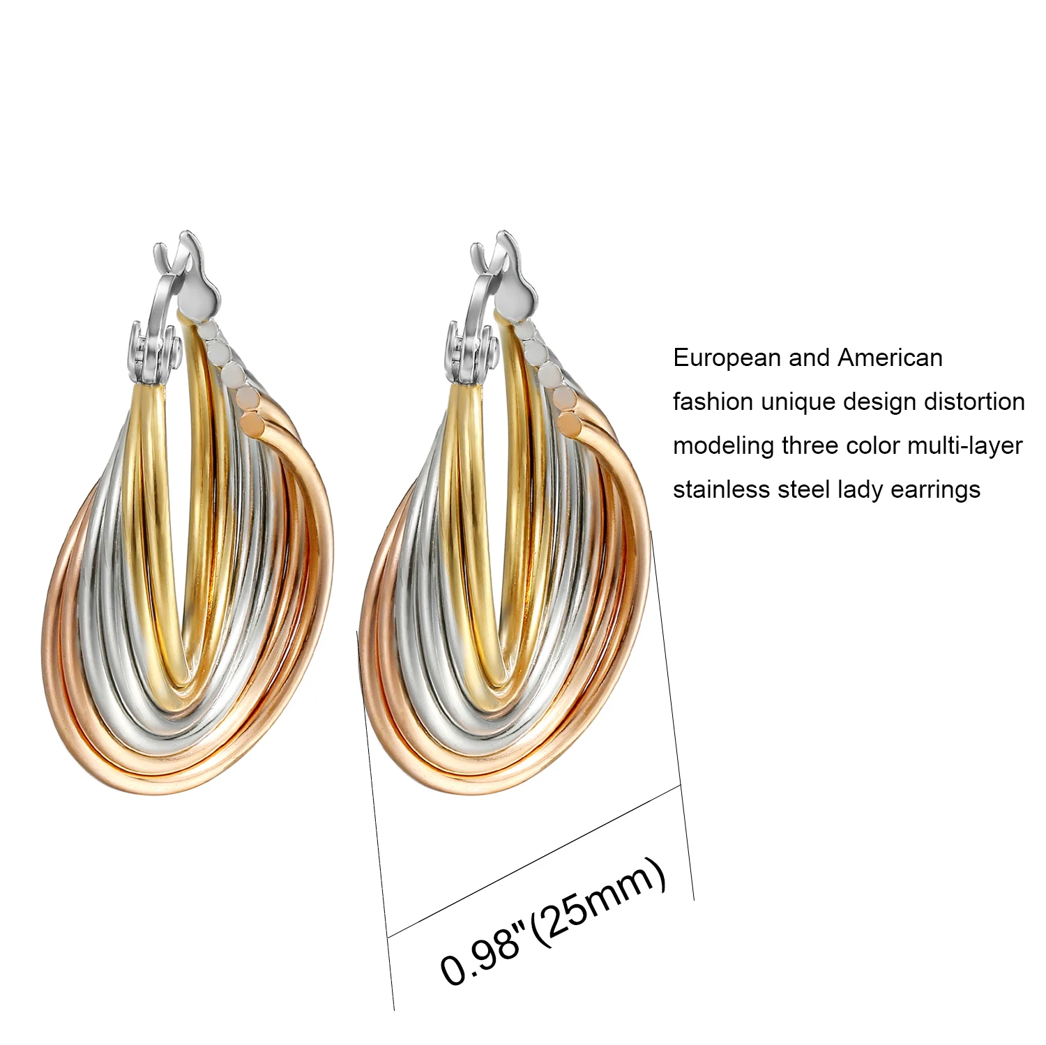 BONISKISS Для Женщин трехцветный хирургические Нержавеющая сталь твист серьги в виде колец, Нью-Йорк(20/25 мм