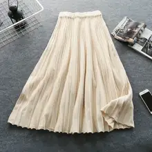 Осенняя плиссированная Женская юбка, плюс размер, эластичная резинка на талии, утолщенная трикотажная юбка для женщин, s Jupe Femme, элегантная длинная юбка макси, Saia C4699