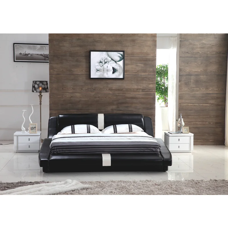 

King size sleeping leather bed factory directly supply luxury modern leather bed