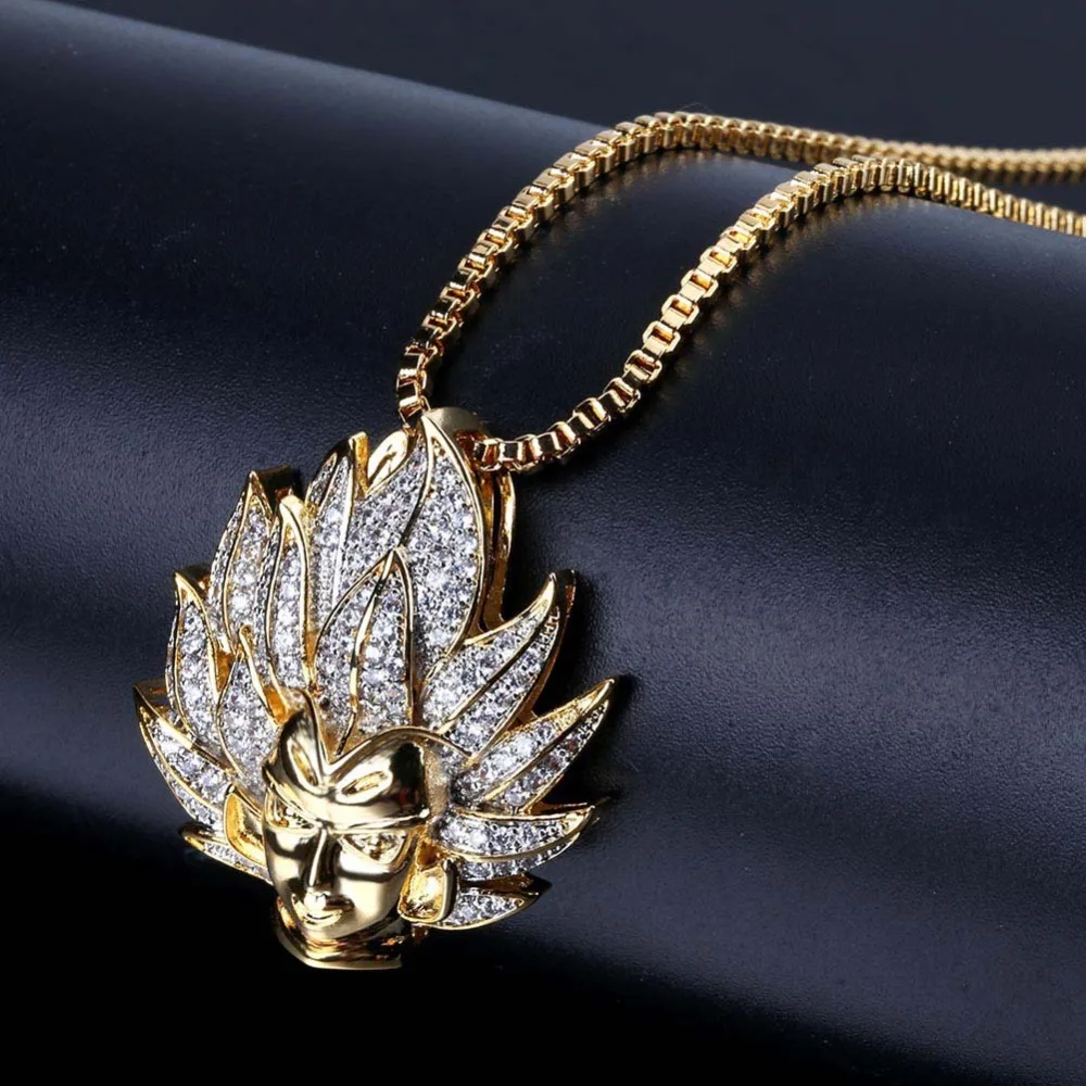 

Cartoon Super Saiyan Goku Avatar Pendant Necklace Gold Plating Copper Metal Zircon Necklace Fashion Top Quality Trendy Jewelly
