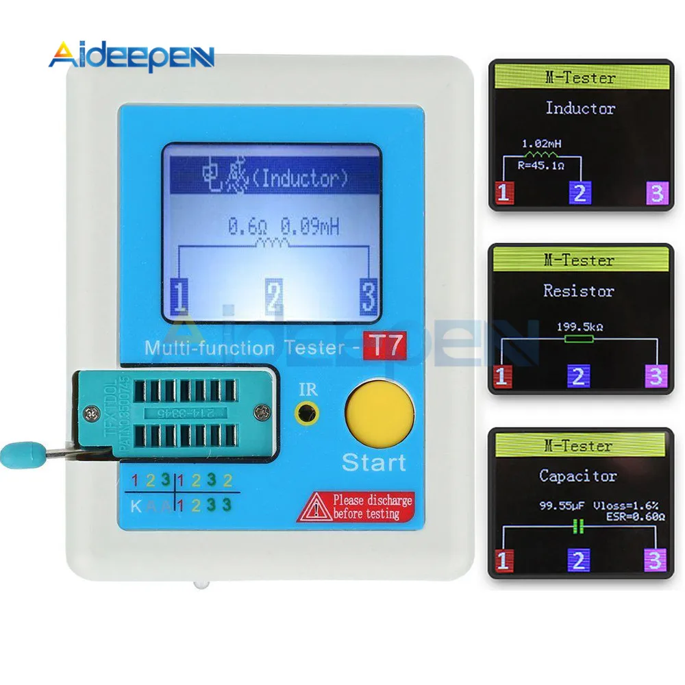 T7 Транзистор тестер TFT Диод Триод измеритель емкости LCR ESR метр NPN PNP MOSFET ИК Многофункциональный тестер мультиметр LCR-T7