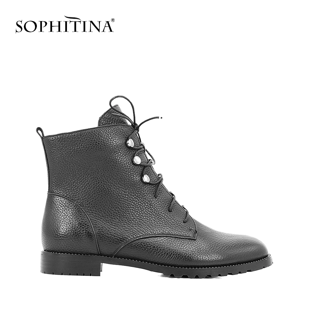 

SOPHITINA 2018 Autumn Handmade Ankle Boots High Quality Solid Genuine Leather Boot Luxury Retro Crystal Lace-up Woman Shoes B07